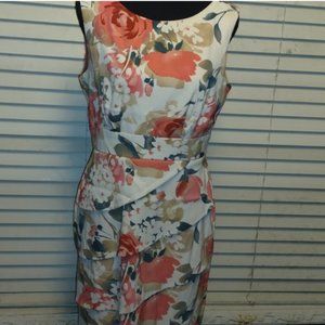 Connected sleeveless coral/beige floral ruffle dress size 8P